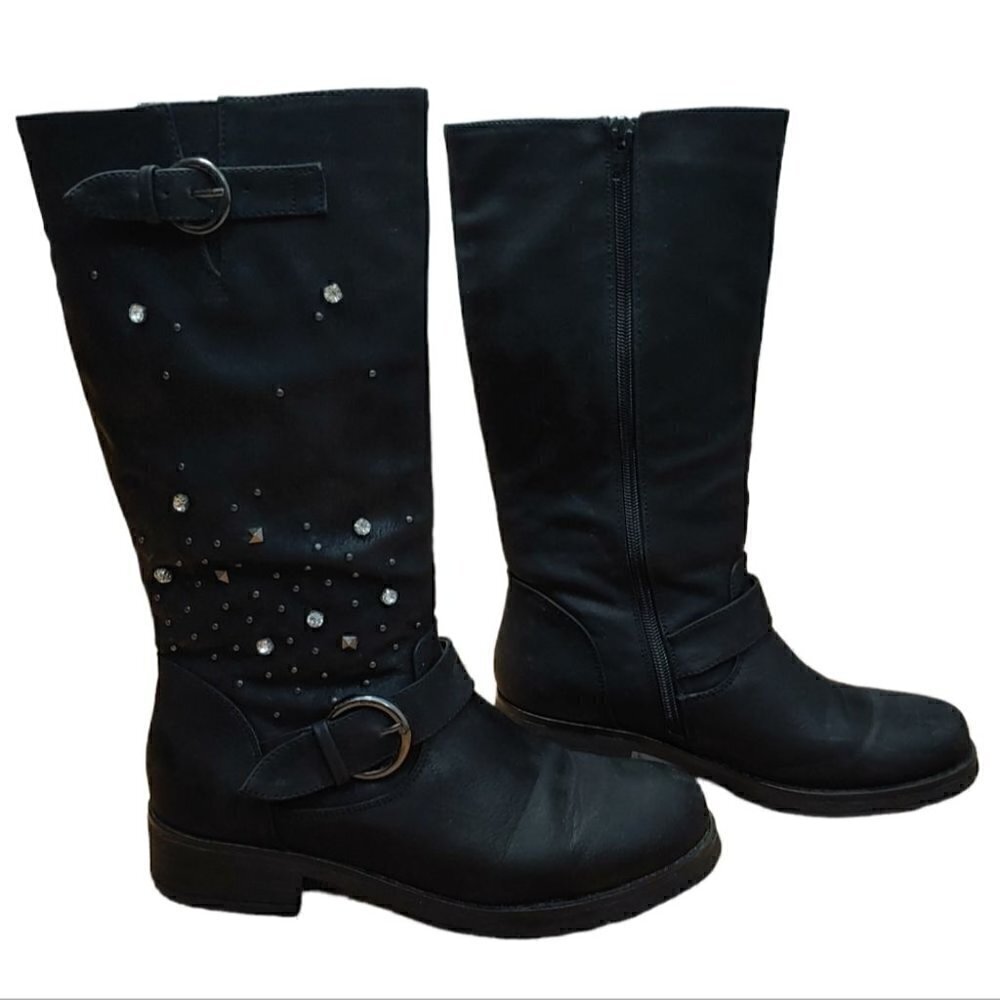 LE CHATEAU Black rhinestones studded moto biker boots - Picture 2 of 7